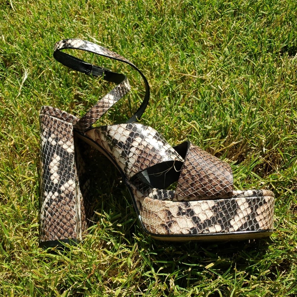 Snakeskin Python Pattern Platform Stacked Heels Shoes
